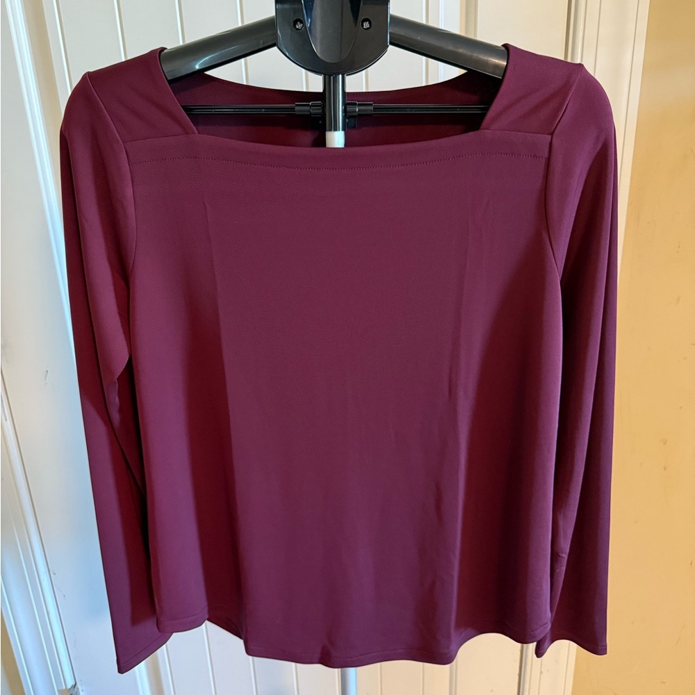 Ann Taylor Square Neck Burgundy Blouse Career Wear Business Wear